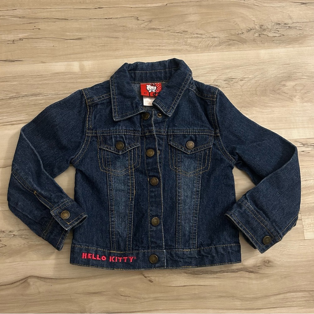 Hello Kitty Navy Denim Jacket Girl’s Size 3T with Pink Embroidery